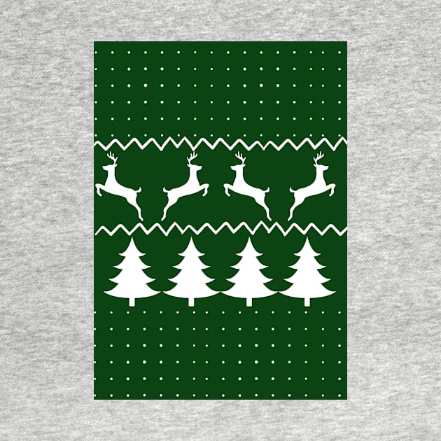 Green and white christmas tree and deer by LukjanovArt